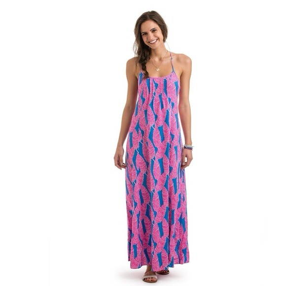 Vineyard Vines Dresses & Skirts - 🌴 Vineyard Vines Pink & Blue Leaf Print Maxi Dress – Size 4